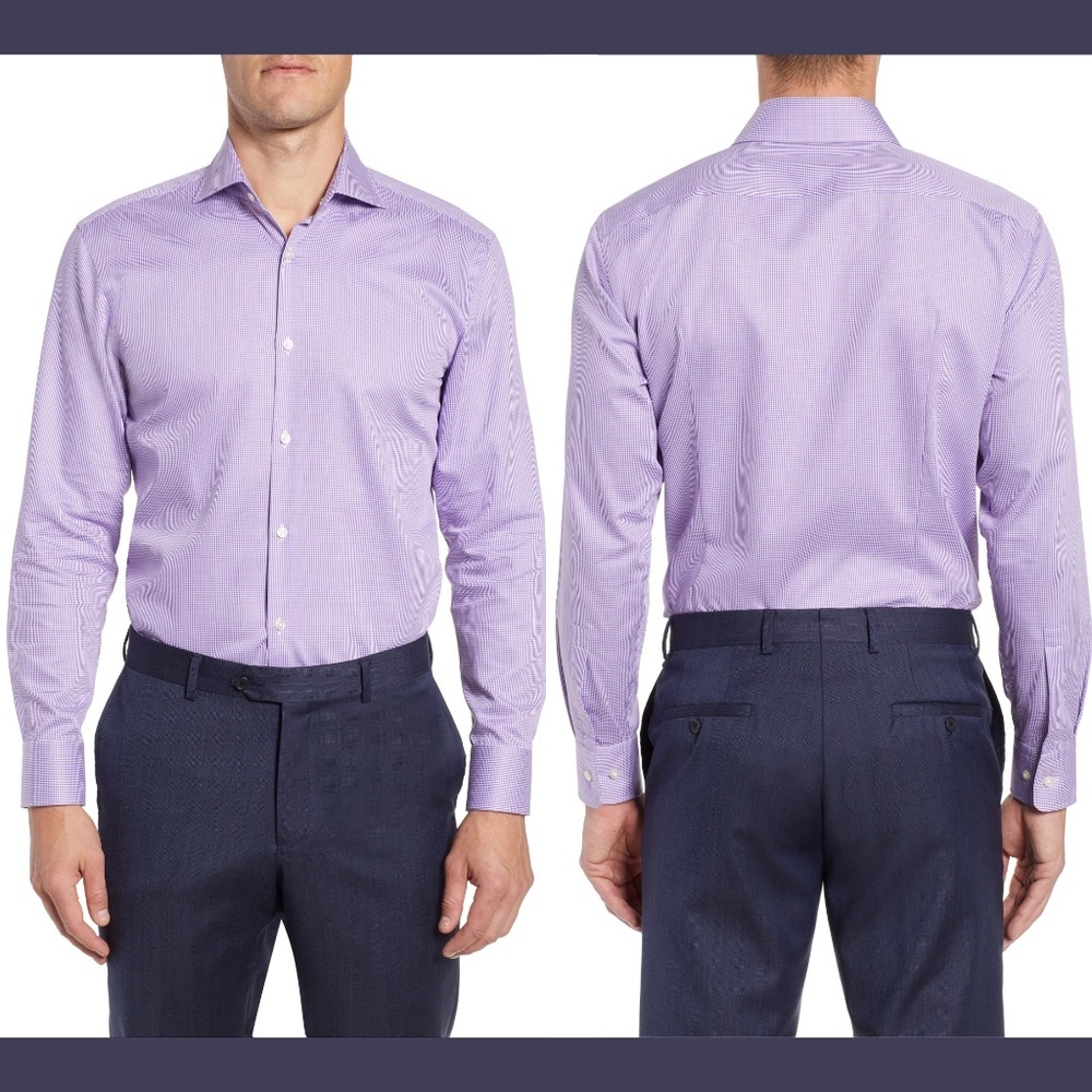 NWT $125 BOSS Hugo Boss Miles Sharp Fit Check Shirt in Purple [SZ‎ 16 ]